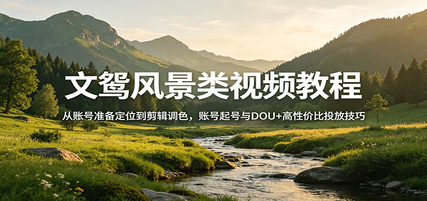 文鸳风景类视频教程：从账号准备定位到剪辑调色，账号起号与DOU+高性价比投放技巧-副业网