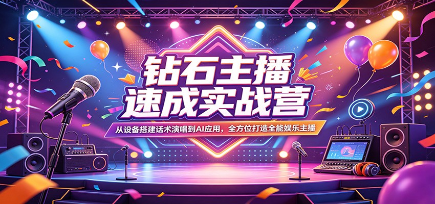 钻石主播速成实战营：从设备搭建话术演唱到AI应用，全方位打造全能娱乐主播-副业网