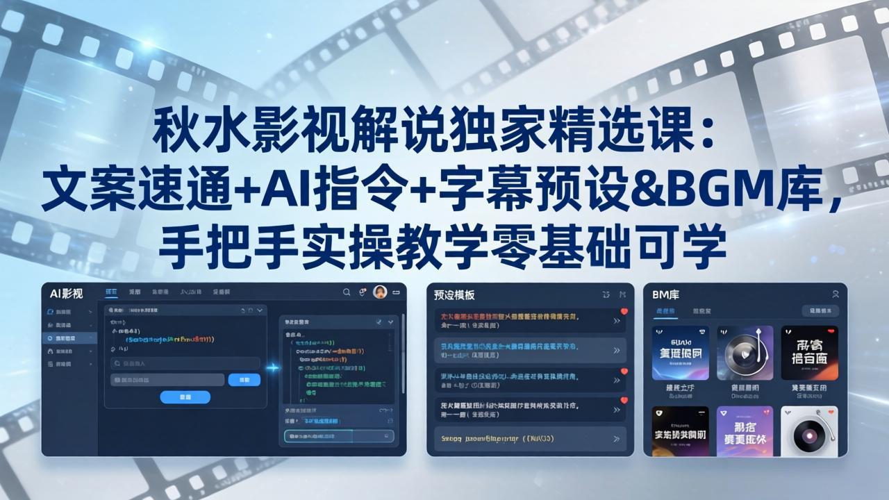 秋水影视解说独家精选课：文案速通+AI指令+字幕预设+BGM库，手把手实操教学零基础可学-副业网