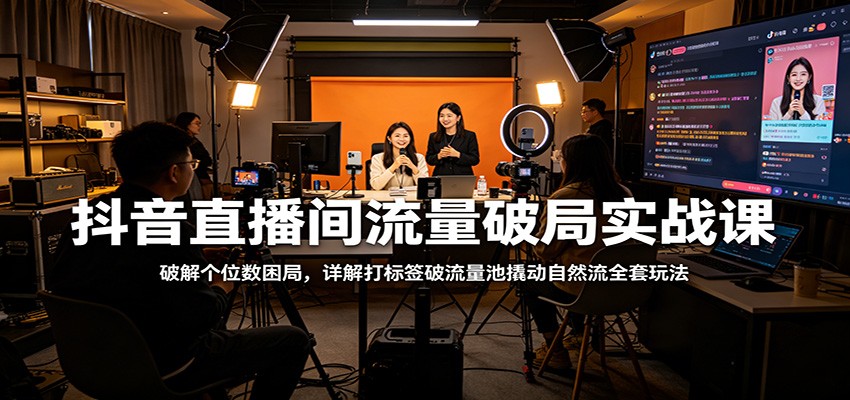 抖音直播间流量破局实战课：破解个位数困局，详解打标签破流量池撬动自然流全套玩法-副业网