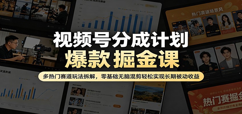 视频号分成计划爆款掘金课：多热门赛道玩法拆解，零基础无脑混剪轻松实现长期被动收益-副业网
