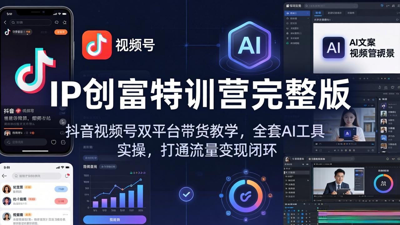 IP创富特训营完整版：抖音视频号双平台带货教学，全套AI工具实操，打通流量变现闭环-副业网