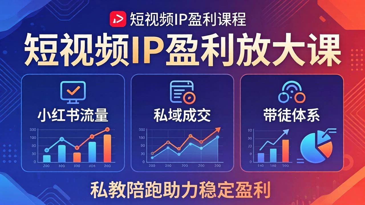短视频IP盈利放大课：小红书流量+私域成交+带徒体系，私教陪跑助力稳定盈利-副业网
