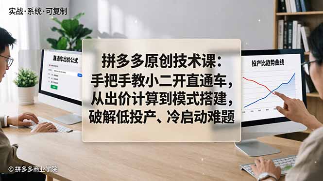 拼多多原创技术课：手把手教小二开直通车，从出价计算到模式搭建，破解低投产、冷启动难题-副业网
