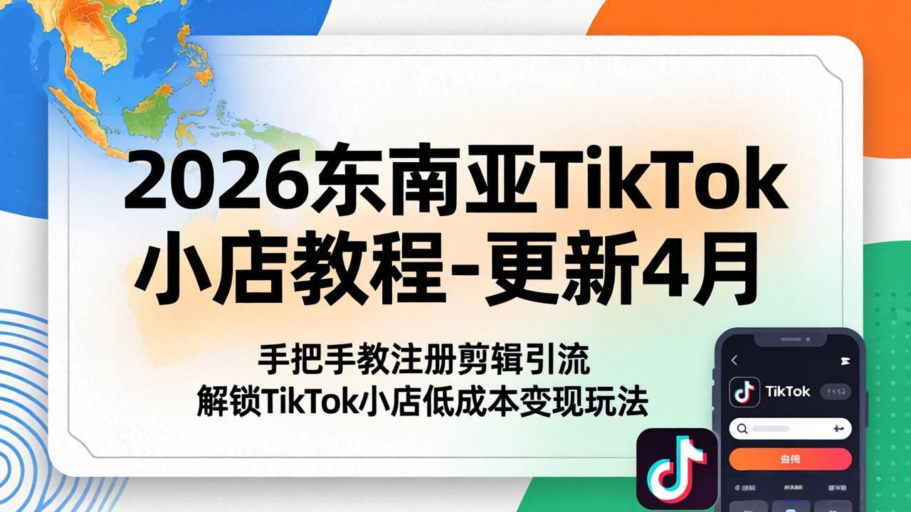 2026东南亚TikTok小店教程-更新4月，手把手教注册剪辑引流，解锁TikTok小店低成本变现玩法-副业网
