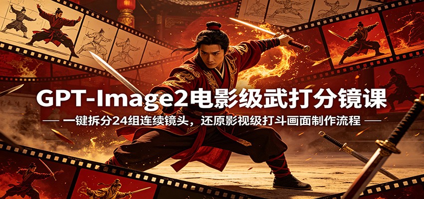 GPT-Image2电影级武打分镜课：一键拆分24组连续镜头，还原影视级打斗画面制作流程-副业网