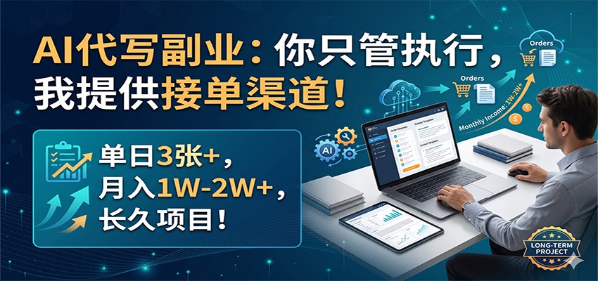 AI代写副业：你只管执行，我提供接单渠道！单日3张+，月入1W-2W+，长久项目-副业网
