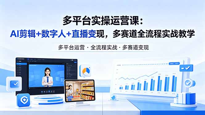 某团队多平台实操运营课-更新26年4月29：AI剪辑+数字人+直播变现，多赛道全流程实战教学-副业网