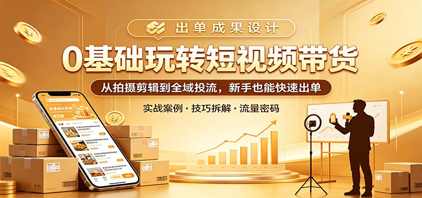0基础玩转短视频带货：从拍摄剪辑到全域投流，新手也能快速出单-副业网