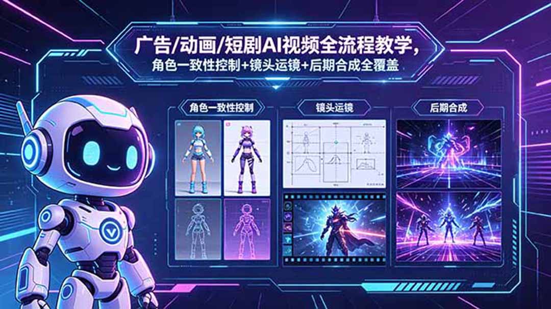 广告/动画/短剧AI视频全流程教学，角色一致性控制+镜头运镜+后期合成全覆盖-副业网