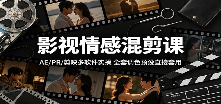 影视情感混剪课：AE/PR/剪映多软件实操，全套调色预设直接套用-副业网