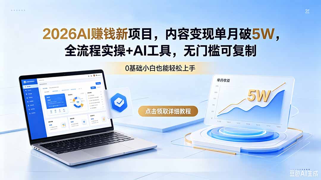 2026AI赚钱新项目，内容变现单月破5W，全流程实操+AI工具，无门槛可复制-副业网