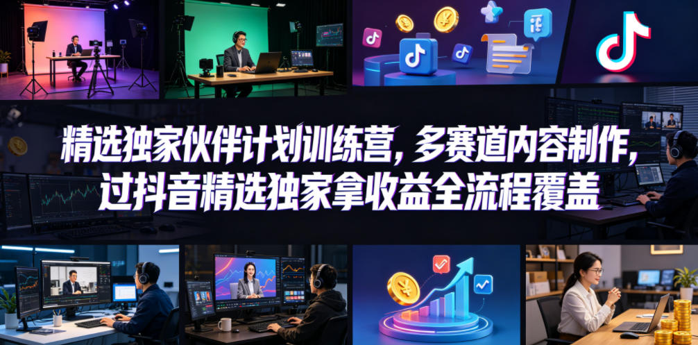 小豁食堂精选独家伙伴计划训练营，多赛道内容制作，过抖音精选独家拿收益全流程覆盖-副业网