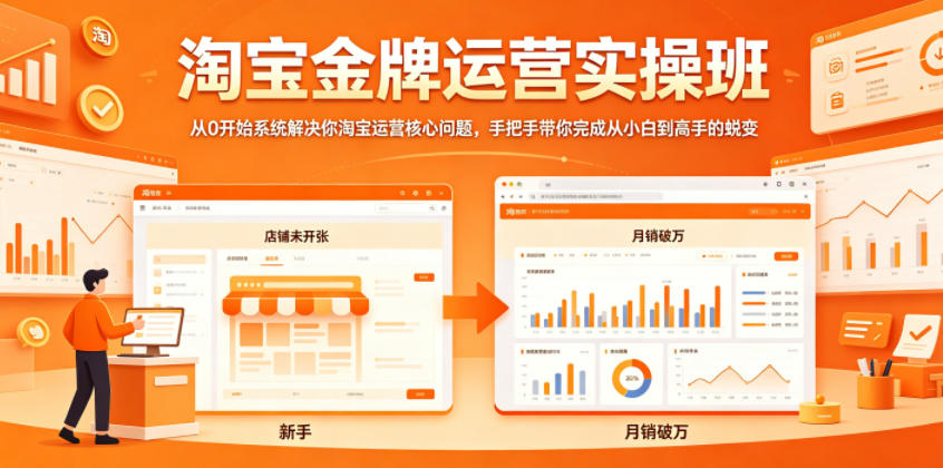 淘宝金牌运营实操班，从0开始系统解决你淘宝运营核心问题，手把手带你完成从小白到高手的蜕变-副业网
