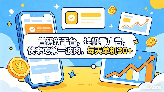 首码新平台，挂G自动看广告，快来吃第一波肉，每天单机30+，可矩阵放大【揭秘】-副业网
