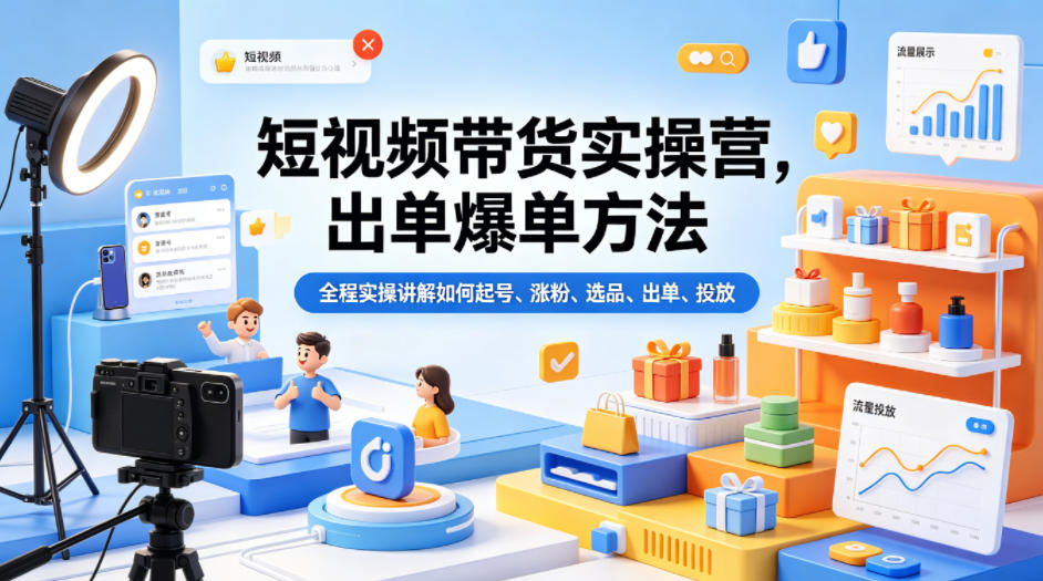 短视频带货实操营，出单爆单方法，全程实操讲解如何起号、涨粉、选品、出单、投放(更新0515)-副业网