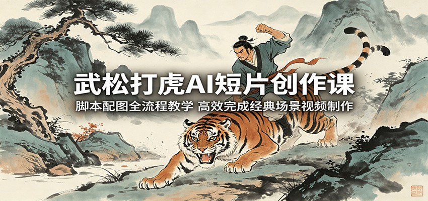 武松打虎AI短片创作课：脚本配图全流程教学，高效完成经典场景视频制作-副业网