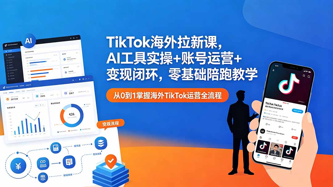 TikTok海外拉新课，AI工具实操+账号运营+变现闭环，零基础陪跑教学-副业网