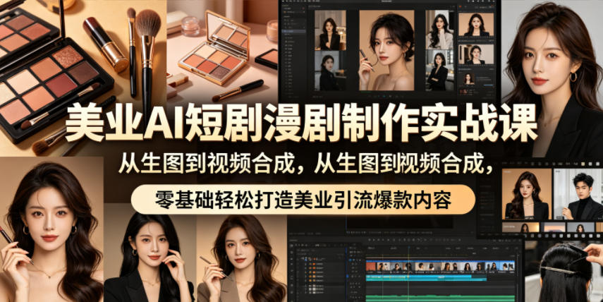 美业AI短剧漫剧制作实战课，从生图到视频合成，零基础轻松打造美业引流爆款内容-副业网