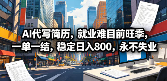 AI代写简历，就业难目前旺季，一单一结，稳定日入800，永不失业-副业网