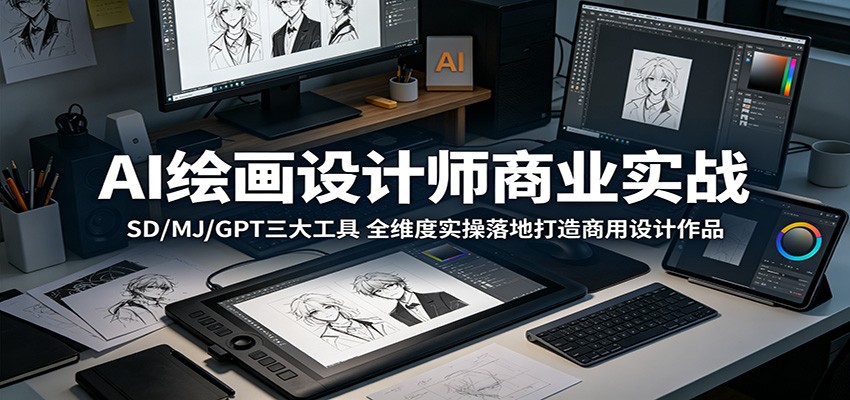 AI绘画设计师商业实战：SD/MJ/GPT三大工具，全维度实操落地打造商用设计作品-副业网
