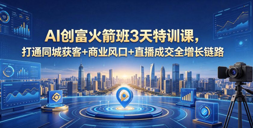 AI创富火箭班3天特训课,打通同城获客+商业风口+直播成交全增长链路,2026年4月新课-副业网