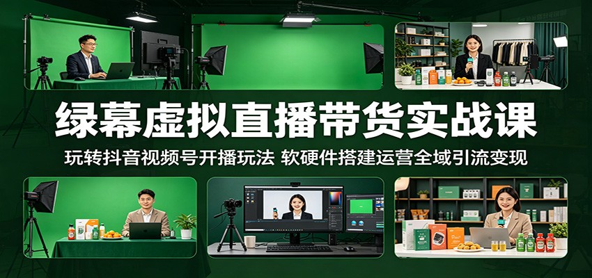 绿幕虚拟直播带货实战课：玩转抖音视频号开播玩法，软硬件搭建运营全域引流变现-副业网