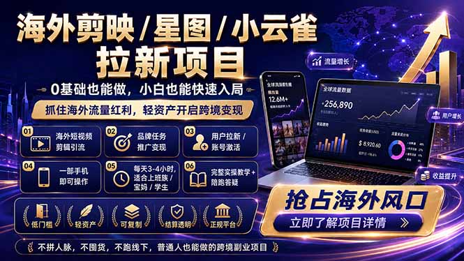 海外剪映 / 星图 / 小云雀拉新项目 普通人也能上手的跨境流量变现副业-副业网