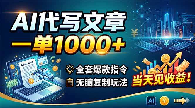 AI代写文章，一单1000+，全套爆款指令+无脑复制玩法，当天见收益！-副业网