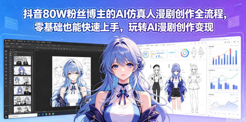 抖音80W粉丝博主的AI仿真人漫剧创作全流程，零基础也能快速上手，玩转AI漫剧创作变现-副业网