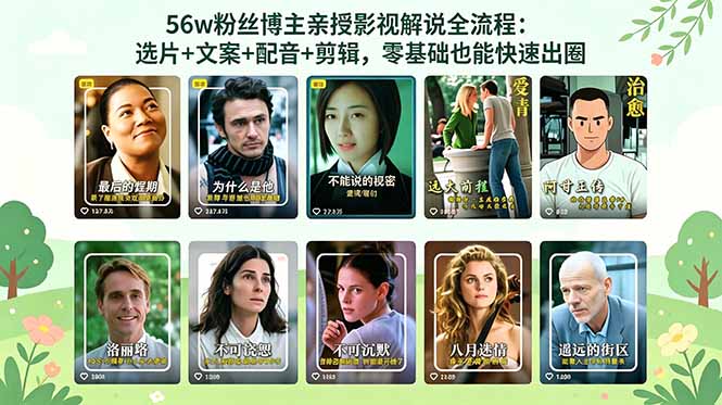 56万粉丝博主亲授影视解说全流程：选片+文案+配音+剪辑，零基础也能快速出圈-副业网