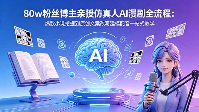 80w粉丝博主亲授仿真人AI漫剧全流程：爆款小说挖掘到原创文案改写建模配音一站式教学-副业网
