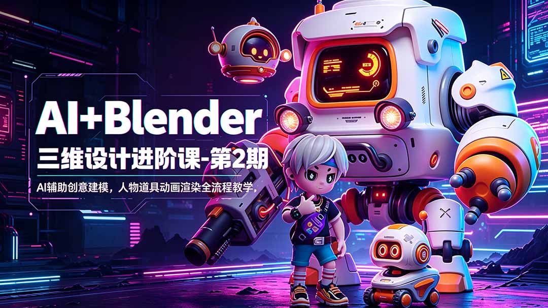 AI+Blender三维设计进阶课-第2期：AI辅助创意建模，人物道具动画渲染全流程教学-副业网