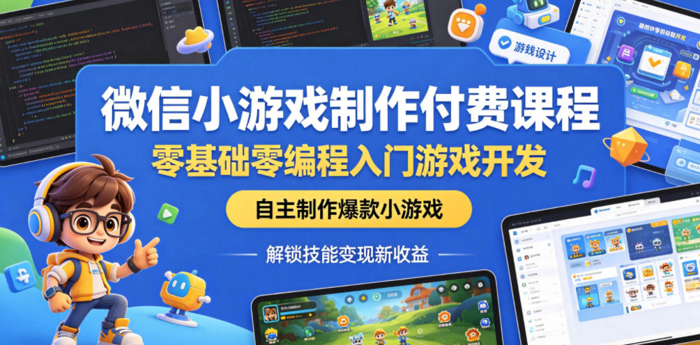 微信小游戏制作付费课程,零基础零编程入门游戏开发,自主制作爆款小游戏,解锁技能变现新收益-副业网