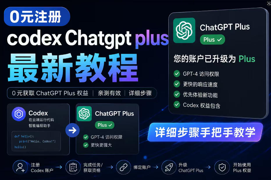 0元全自动注册codex gpt plus最新教程,0元获取GPT Plus权益,手把手详细教学-副业网