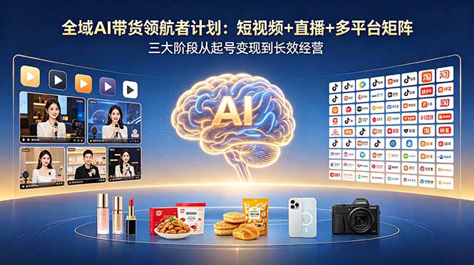 全域AI带货领航者计划:短视频+直播+多平台矩阵,三大阶段从起号变现到长效经营-副业网
