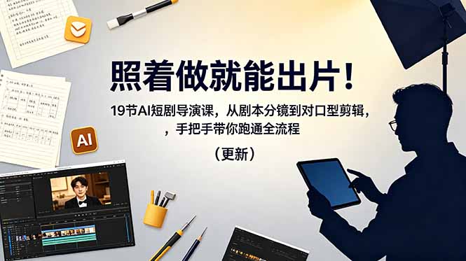 照着做就能出片！19节AI短剧导演课，从剧本分镜到对口型剪辑，手把手带你跑通全流程(更新-副业网