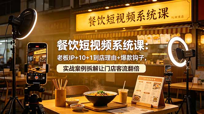 餐饮短视频系统课：老板IP+10+1到店理由+爆款钩子，实战案例拆解让门店客流翻倍-副业网