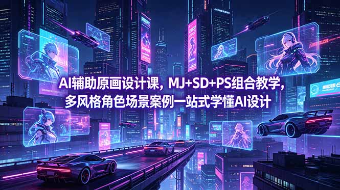 AI辅助原画设计课，MJ+SD+PS组合教学，多风格角色场景案例一站式学懂AI设计-副业网
