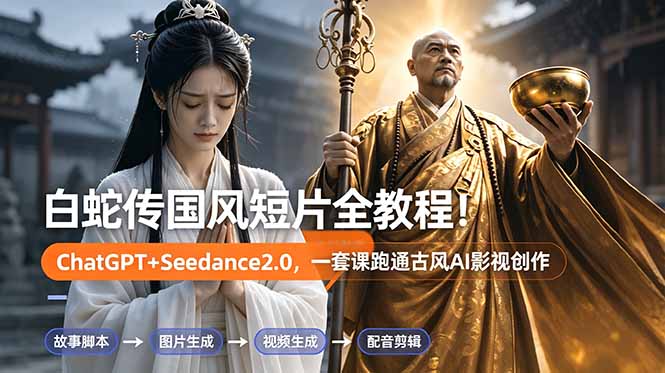 白蛇传-国风短片全教程！ChatGPT+Seedance2.0，一套课跑通古风AI影视创作-副业网