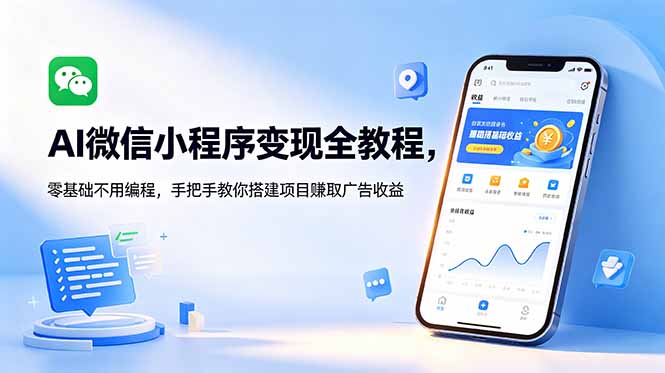 AI微信小程序变现全教程，零基础不用编程，手把手教你搭建项目赚取广告收益-副业网