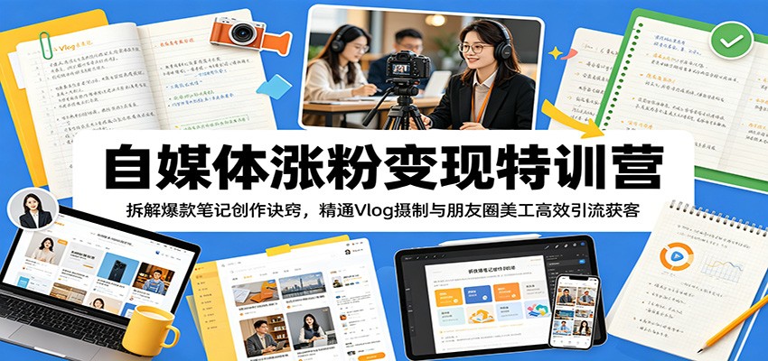 自媒体涨粉变现特训营：拆解爆款笔记创作诀窍，精通Vlog摄制与朋友圈美工高效引流获客-副业网