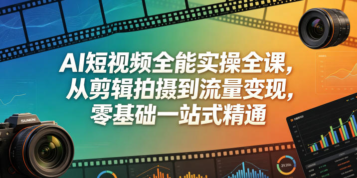 AI短视频全能实操全课,从剪辑拍摄到流量变现,零基础一站式精通-副业网