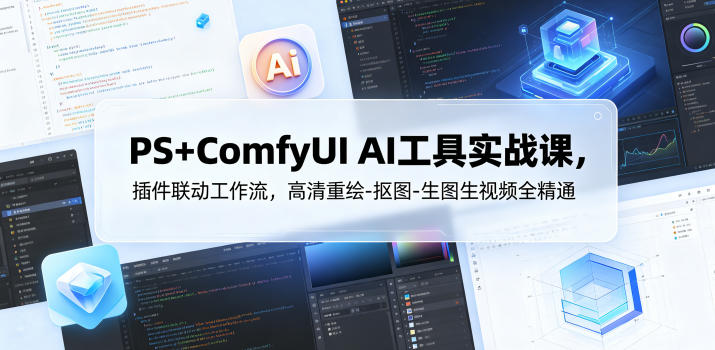 PS+ComfyUI AI工具实战课，插件联动工作流，高清重绘-抠图-生图生视频全精通-副业网