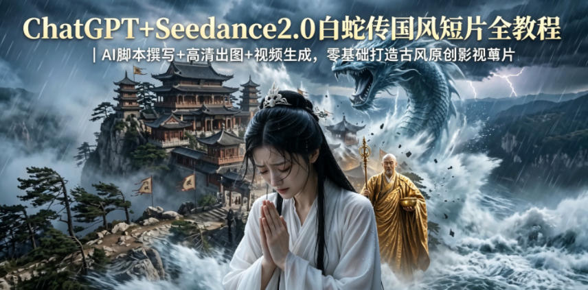 ChatGPT+Seedance2.0白蛇传国风短片全教程｜AI脚本撰写+高清出图+视频生成，零基础打造古风原创影视短片-副业网