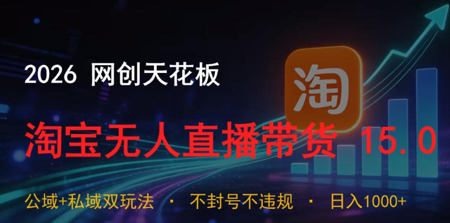 2026网创天花板，淘宝无人直播带货15.0，公域+私域双玩法，日入1k+，不违规不封号【揭秘】-副业网