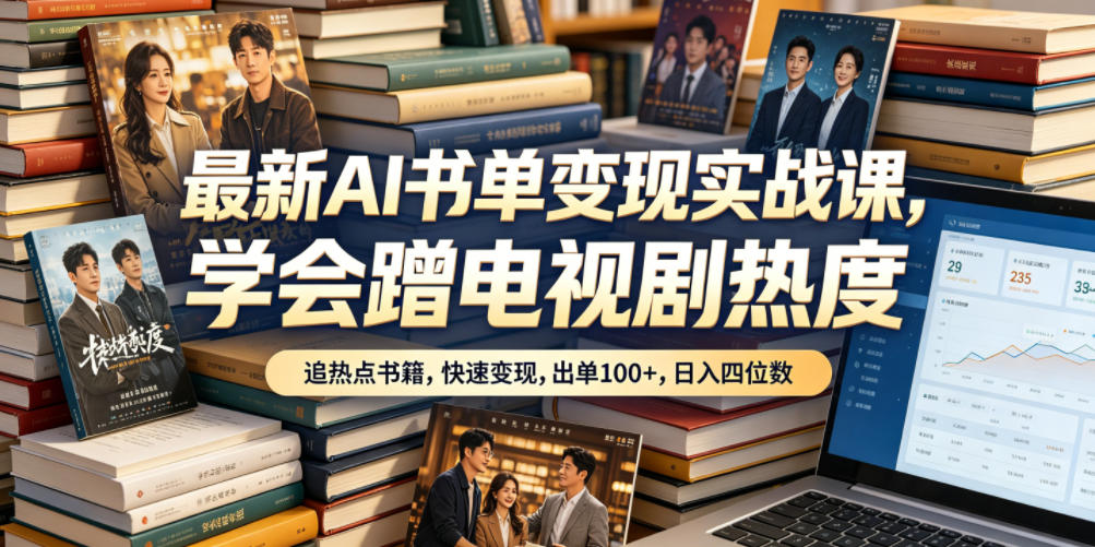 最新AI书单变现实战课，学会蹭电视剧热度，追热点书籍，快速变现，出单100+，日入四位数-副业网