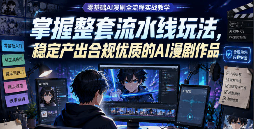 零基础AI漫剧全流程实战教学，掌握整套流水线玩法，稳定产出合规优质的AI漫剧作品-副业网