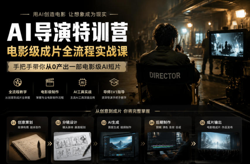 AI导演特训营，电影级成片全流程实战课，手把手带你从0产出一部电影级AI短片-副业网