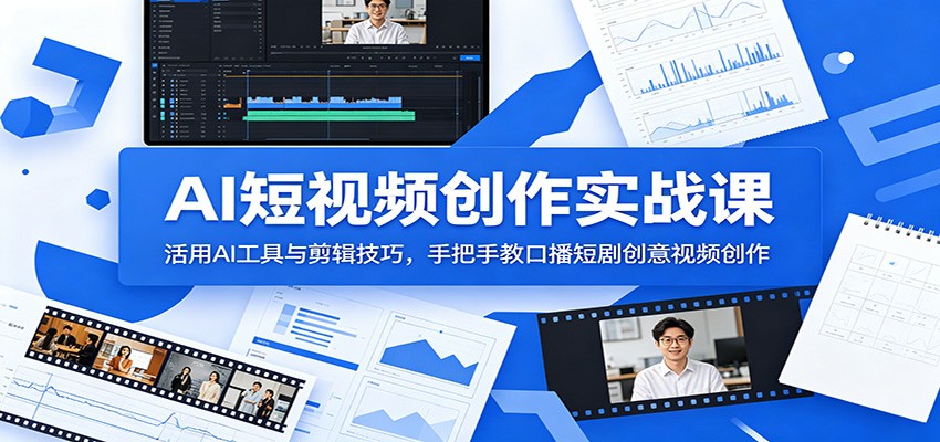 AI短视频创作实战课:活用AI工具与剪辑技巧,手把手教口播短剧创意视频创作-副业网